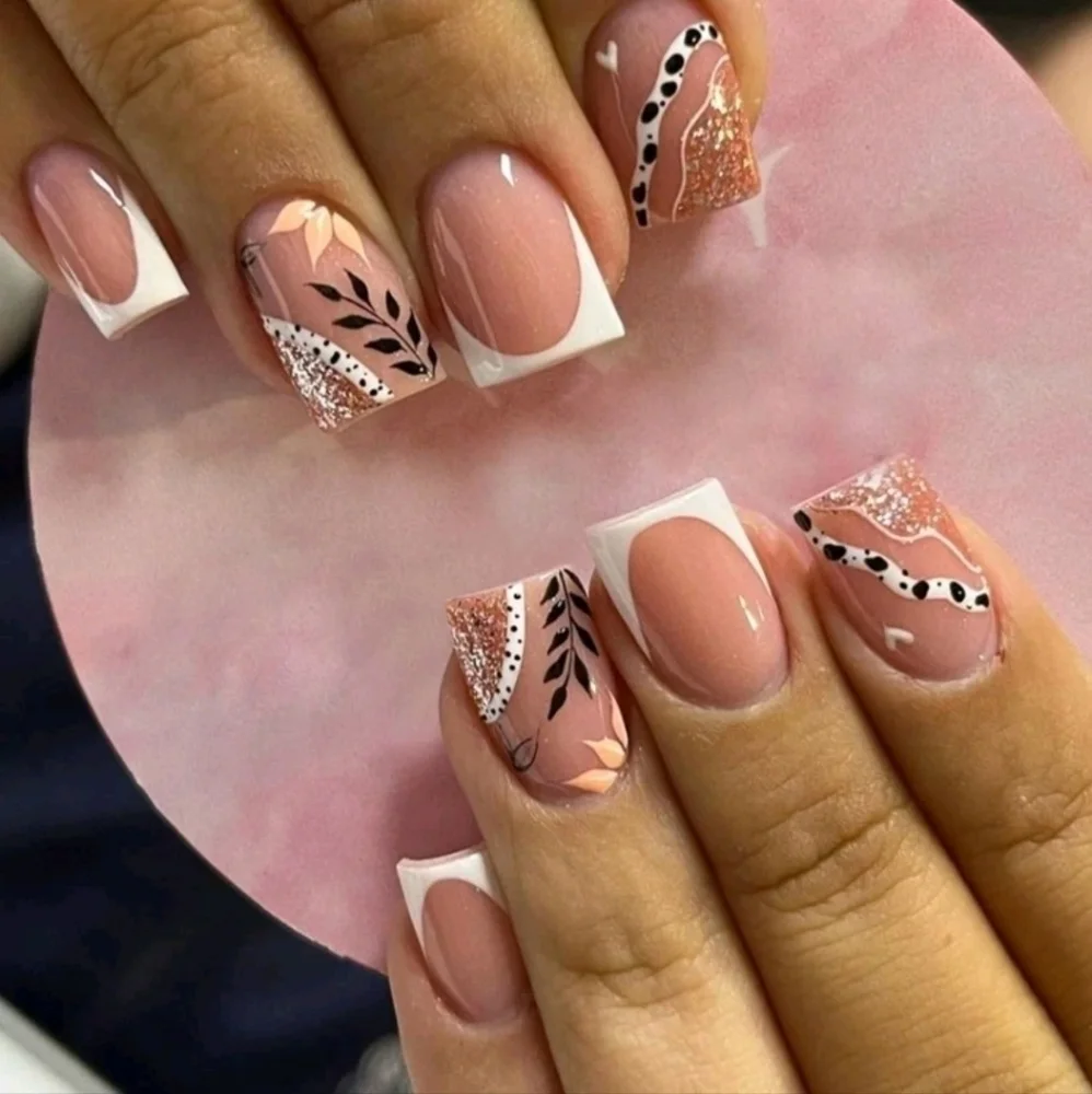 2/$16 Boho Leaf French Manicure Press On Nails